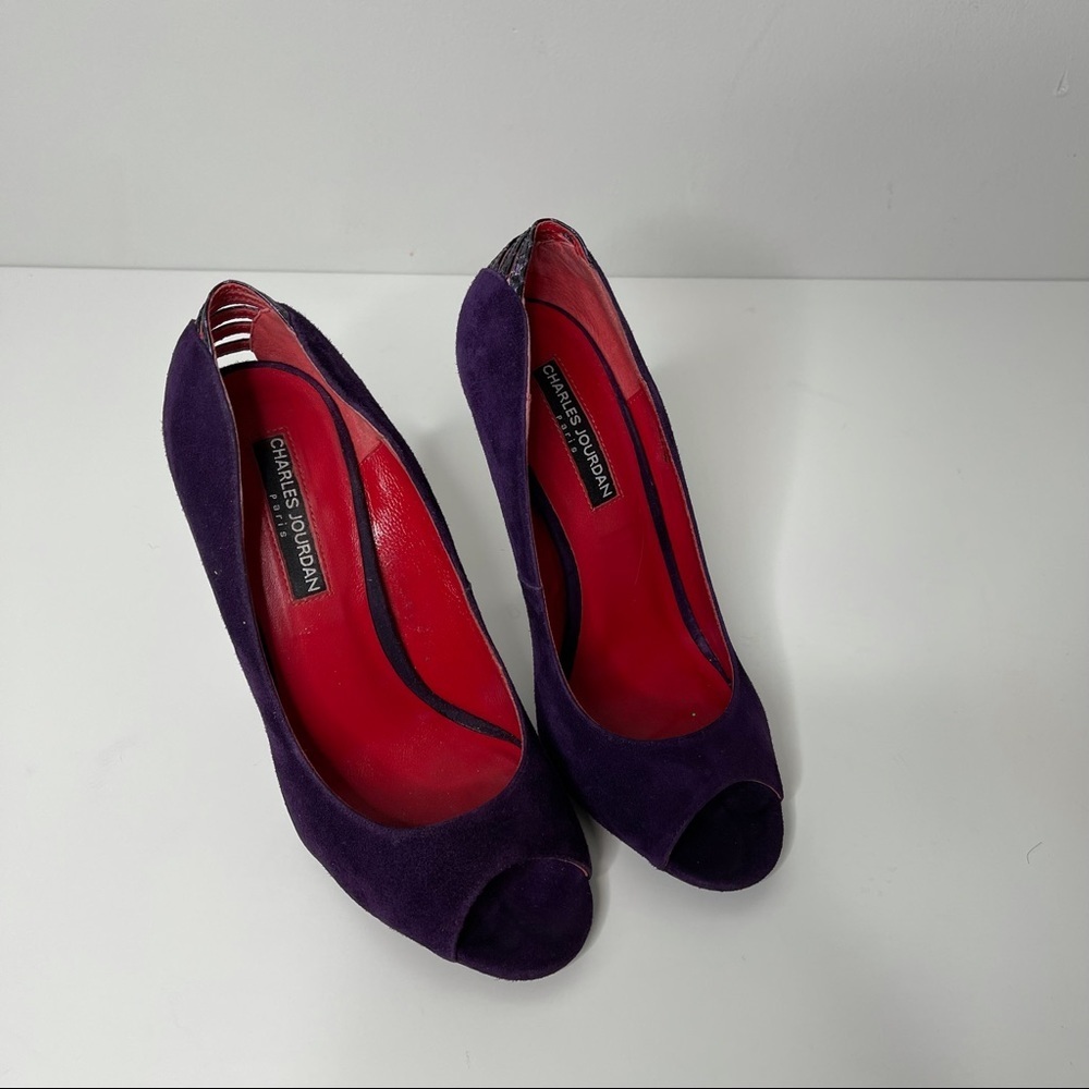 Charles Jourdan purple suede heels
